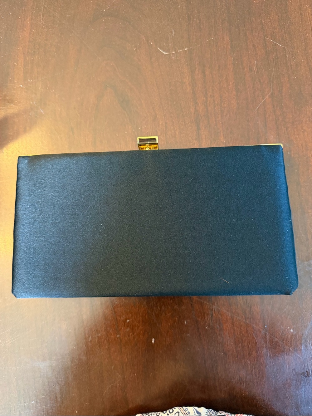 NOS Vintage Shirl Miller Ltd. Black Velvet Hard Case Clutch with Gold Hardware